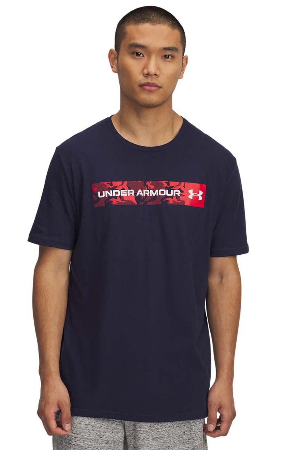 Under Armour, Tricou cu imprimeu logo Camo, Albastru ultramarin, L