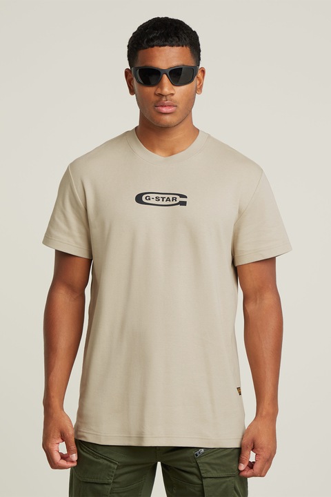 G-STAR, Тениска от органичен памук с лого, Крем
