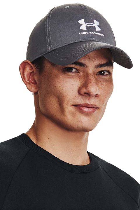 Under Armour, Sapca cu logo brodat pentru fitness, Alb, Gri carbune