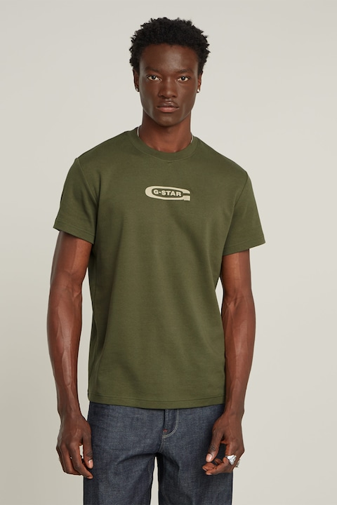 G-STAR, Тениска от органичен памук с лого, Маслинено зелено