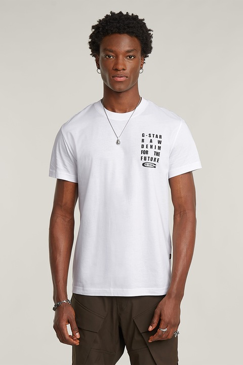 G-STAR, Тениска от органичен памук с лого, Бял