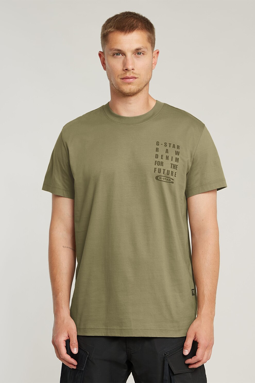 G-STAR, Tricou din bumbac organic cu imprimeu logo, Verde masliniu, S