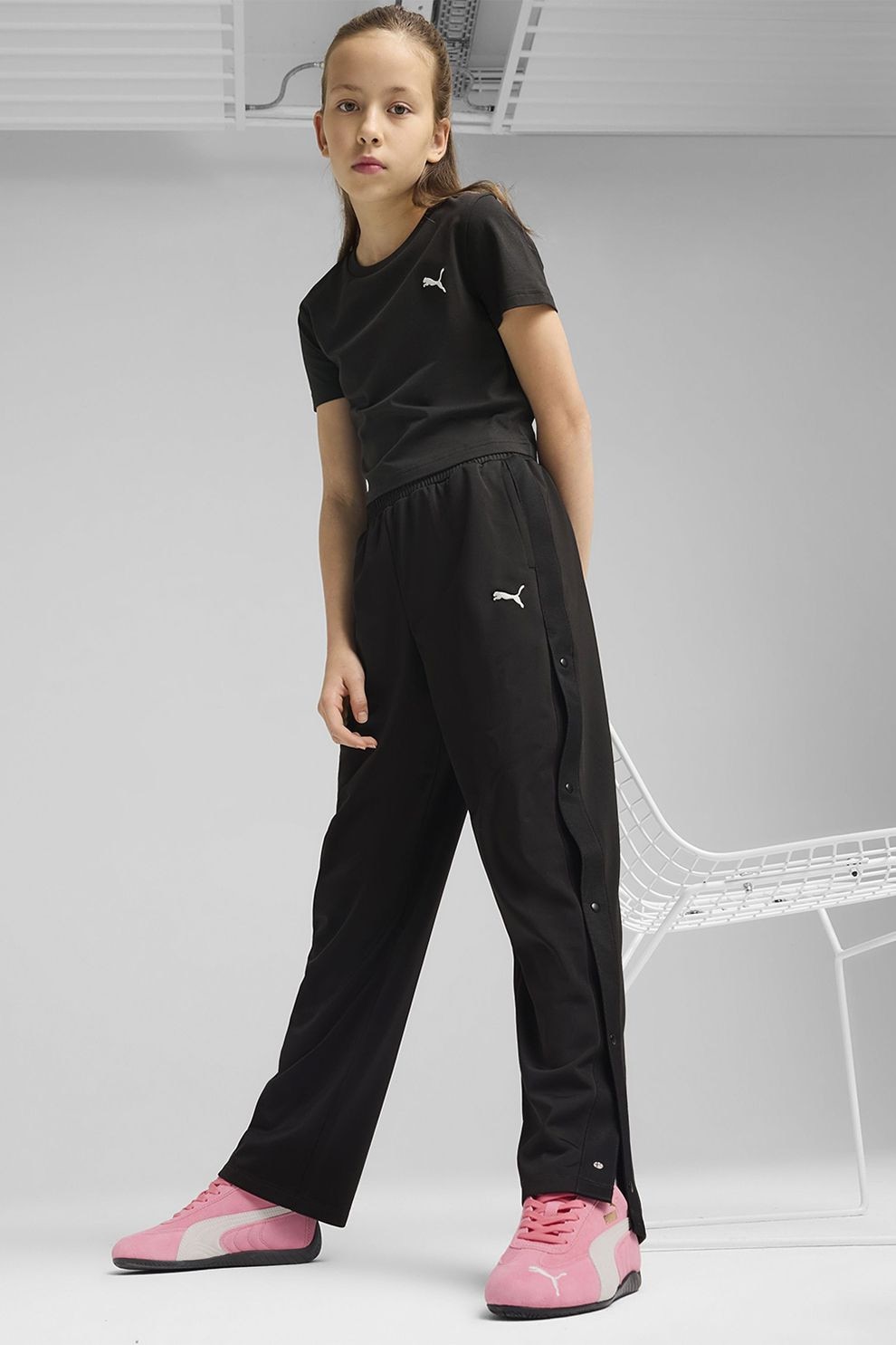 Puma, Pantaloni de trening relaxed-fit cu logo, Negru, 128 CM