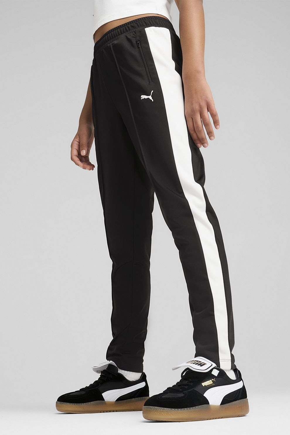 Puma, Pantaloni de trening relaxed-fit cu logo, Negru, Alb optic, 128 CM