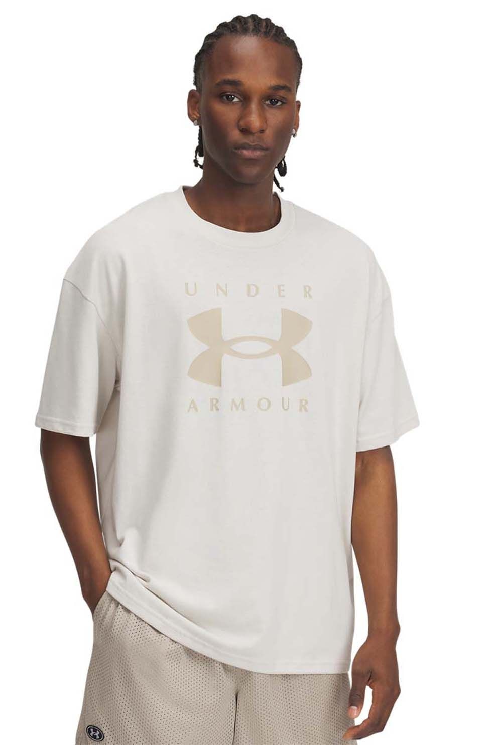 Under Armour, Tricou supradimensionat Heavyweight, Kaki, Alb murdar, S