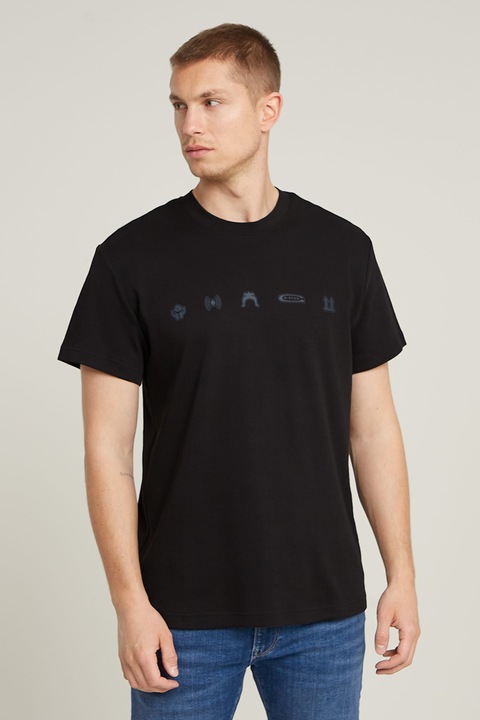 G-STAR, Памучна тениска с принт, Черен, M