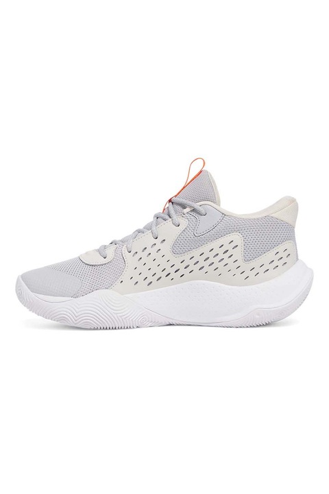 Under Armour, Pantofi mid-cut pentru baschet Jet '23, Alb fildes/Gri deschis