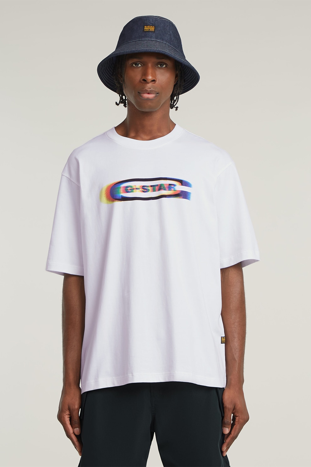 G-STAR, Tricou din bumbac organic cu imprimeu pe piept, Galben, Alb optic, Albastru, S