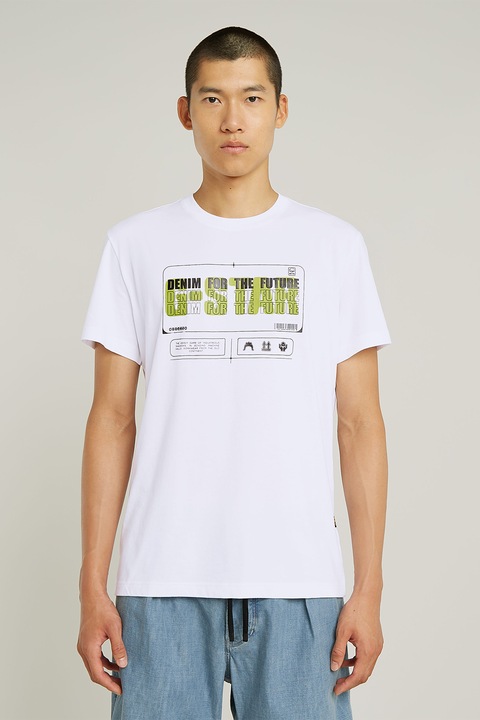 G-STAR, Тениска с лого, Бял/Маслинено зелено