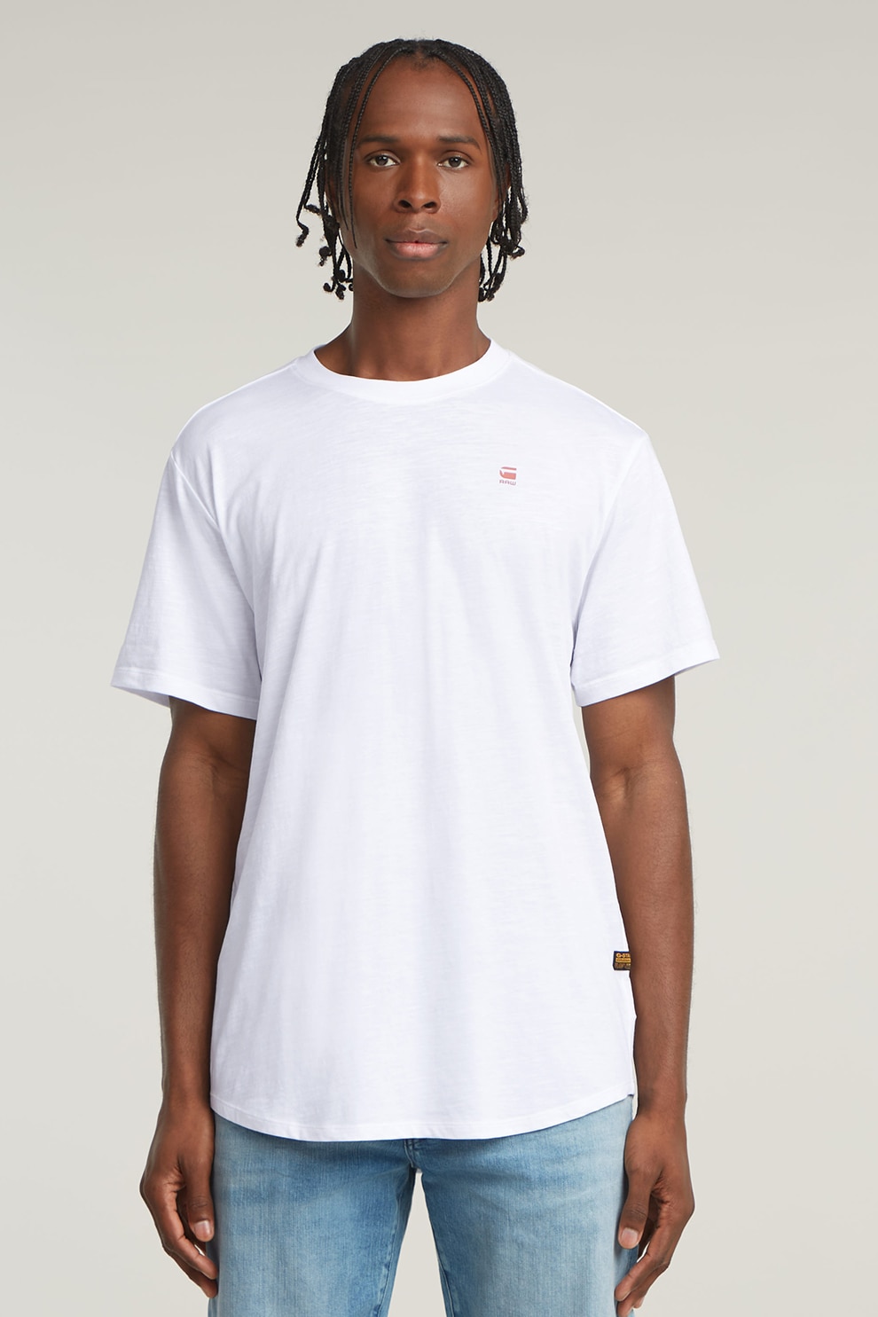 G-STAR, Tricou din bumbac organic cu imprimeu logo, Negru, Rosu inchis, Alb optic, S