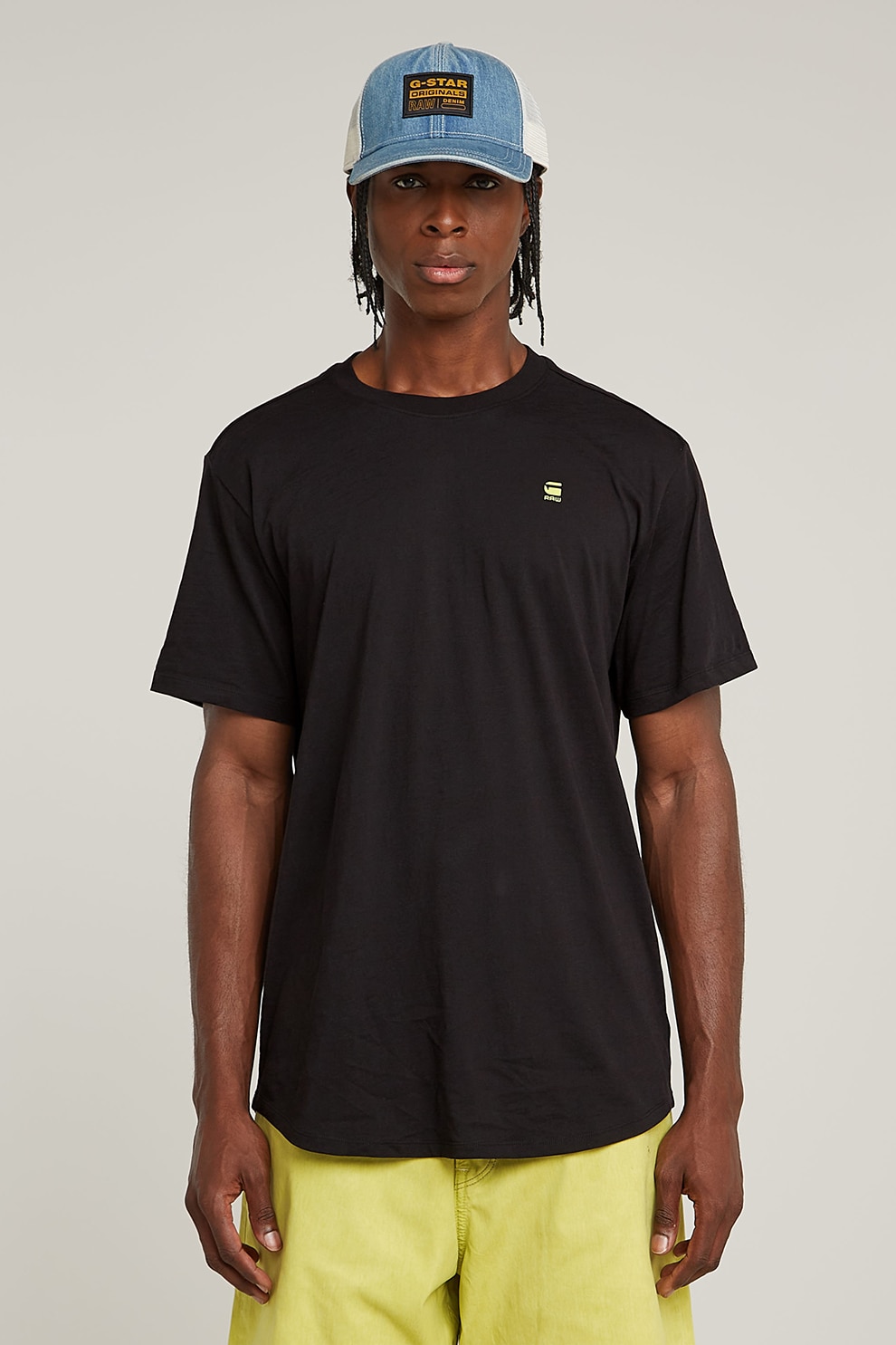 G-STAR, Tricou din bumbac organic cu imprimeu logo, Negru, Galben pal, Alb optic, S