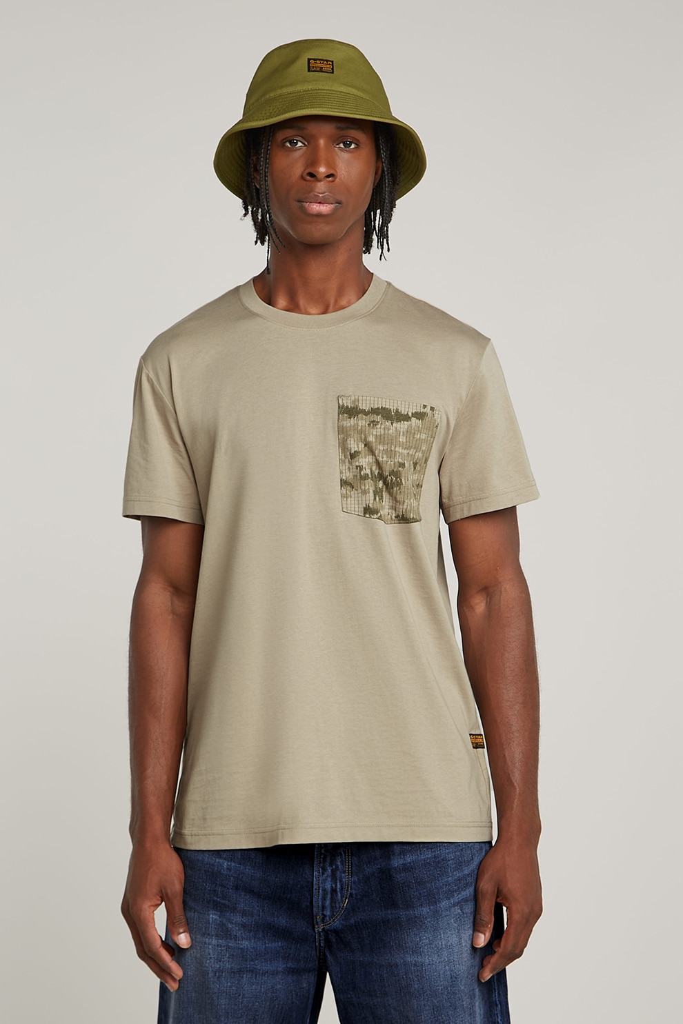 G-STAR, Tricou cu buzunar pe piept cu model, Bej deschis, M