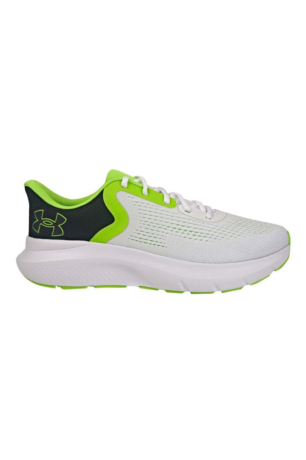 Under Armour, Charged Rogue 5, Pantofi cu garnituri sintetice, pentru alergare, Alb murdar, Verde lime, 9.5