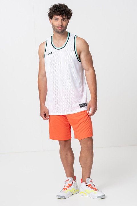 Under Armour, Top cu logo pentru baschet, Alb/Negru/Verde menta