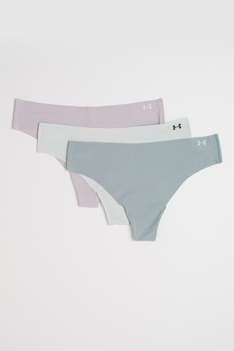 Under Armour, Set de chiloti tanga fara cusaturi Pure Strech - 3 perechi, Gri cenusiu/Albastru glaciar/Verde menta