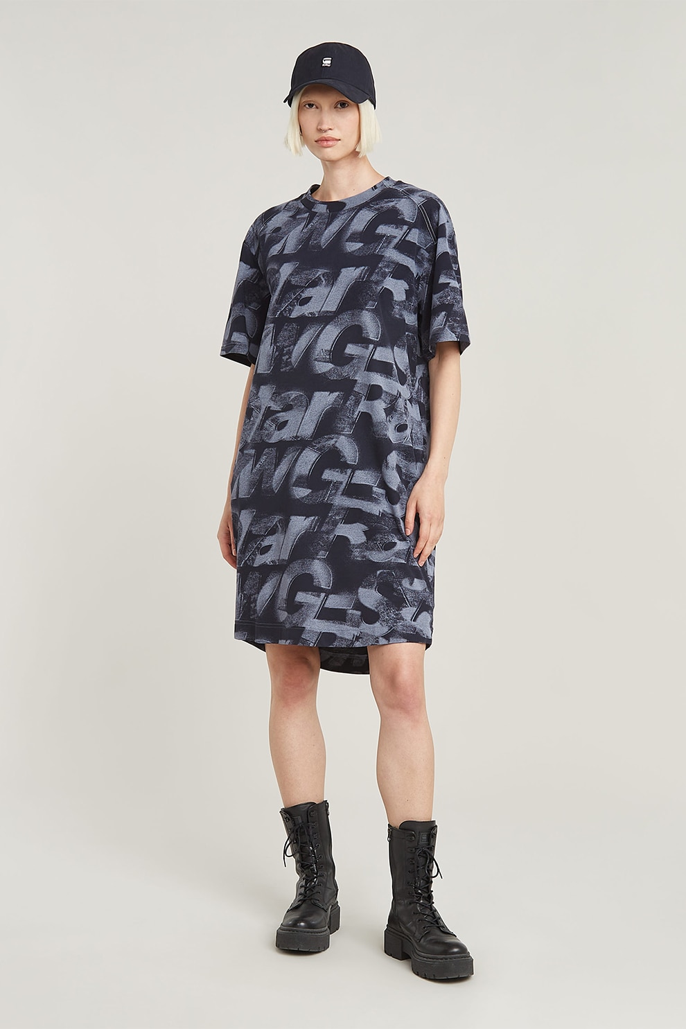 G-STAR, Rochie-tricou cu croiala lejera, Petrol, S