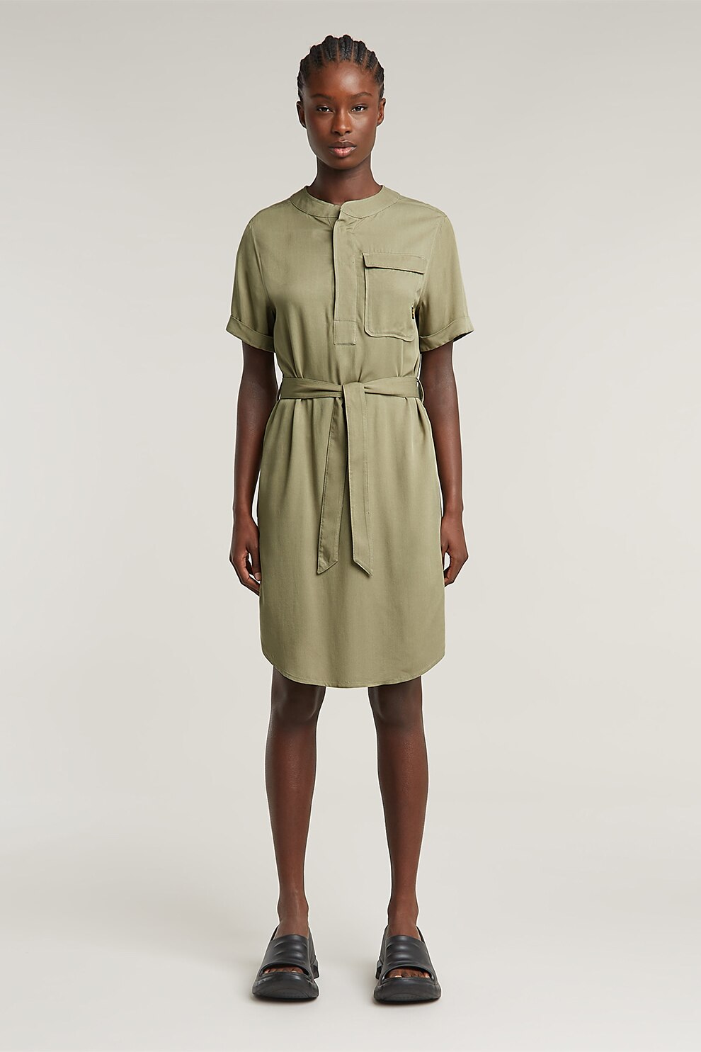 G-STAR, Rochie midi cu buzunar pe piept, Verde pal, M