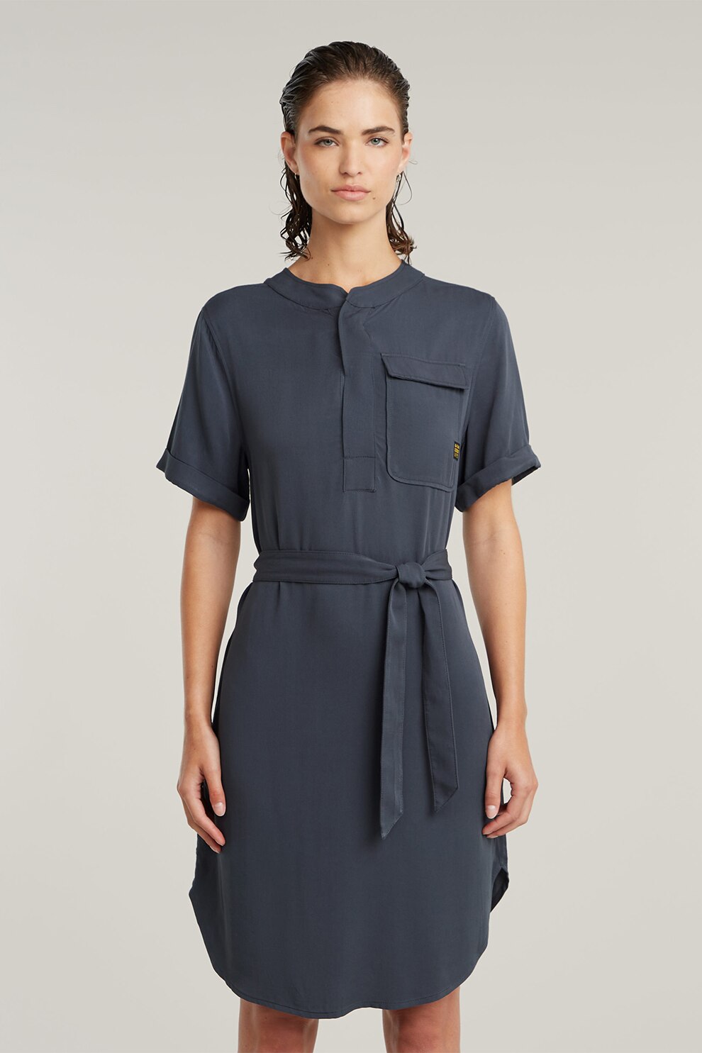 G-STAR, Rochie midi cu buzunar pe piept, Petrol, XS