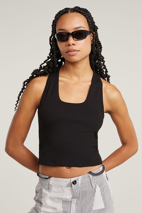 G-STAR, Top crop din bumbac organic cu decolteu patrat, Negru