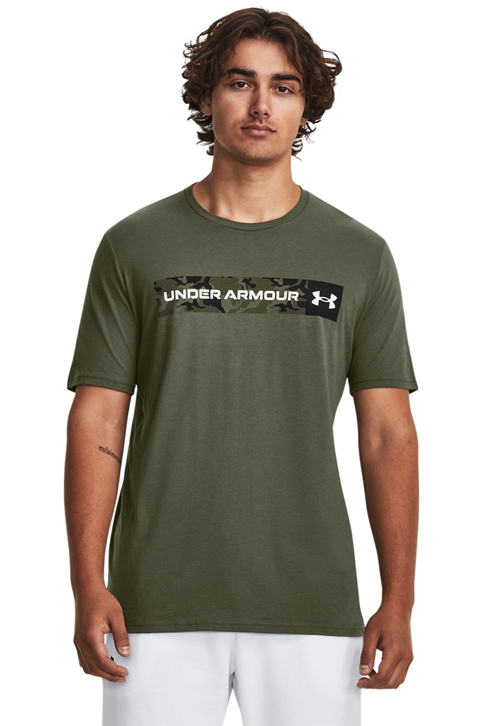 Under Armour, Tricou cu imprimeu logo Camo, Kaki pal, M