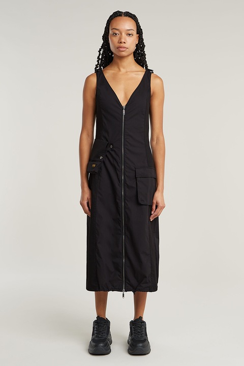 G-STAR, V-nyakú cipzáros ruha, Fekete, S