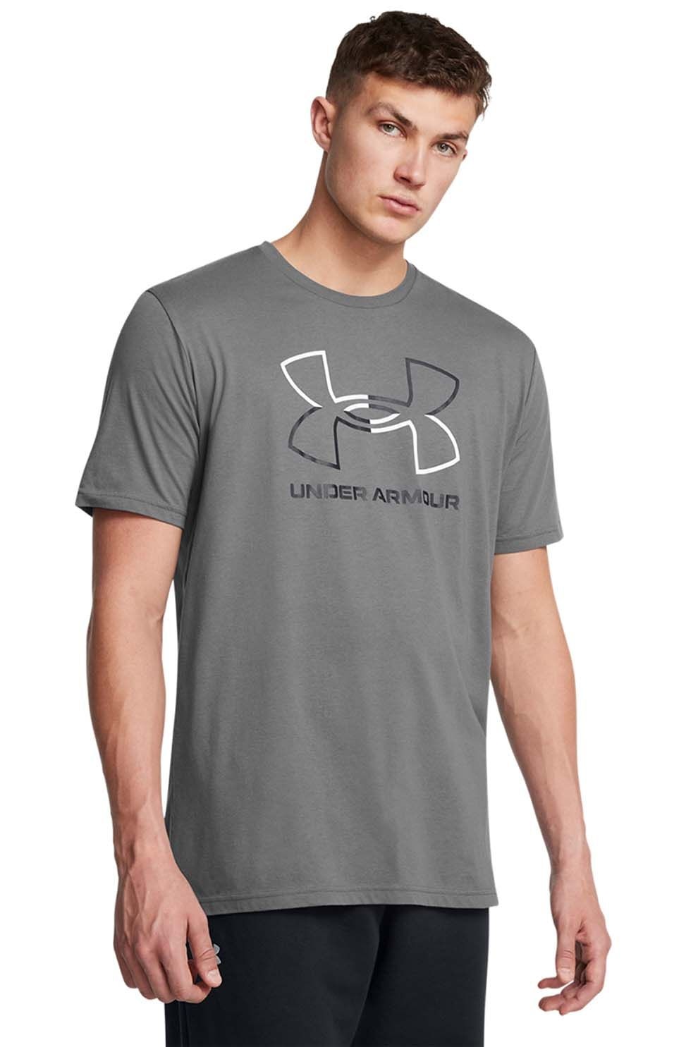 Under Armour, Tricou cu imprimeu logo Foundation, Alb, Negru, Gri antracit, M
