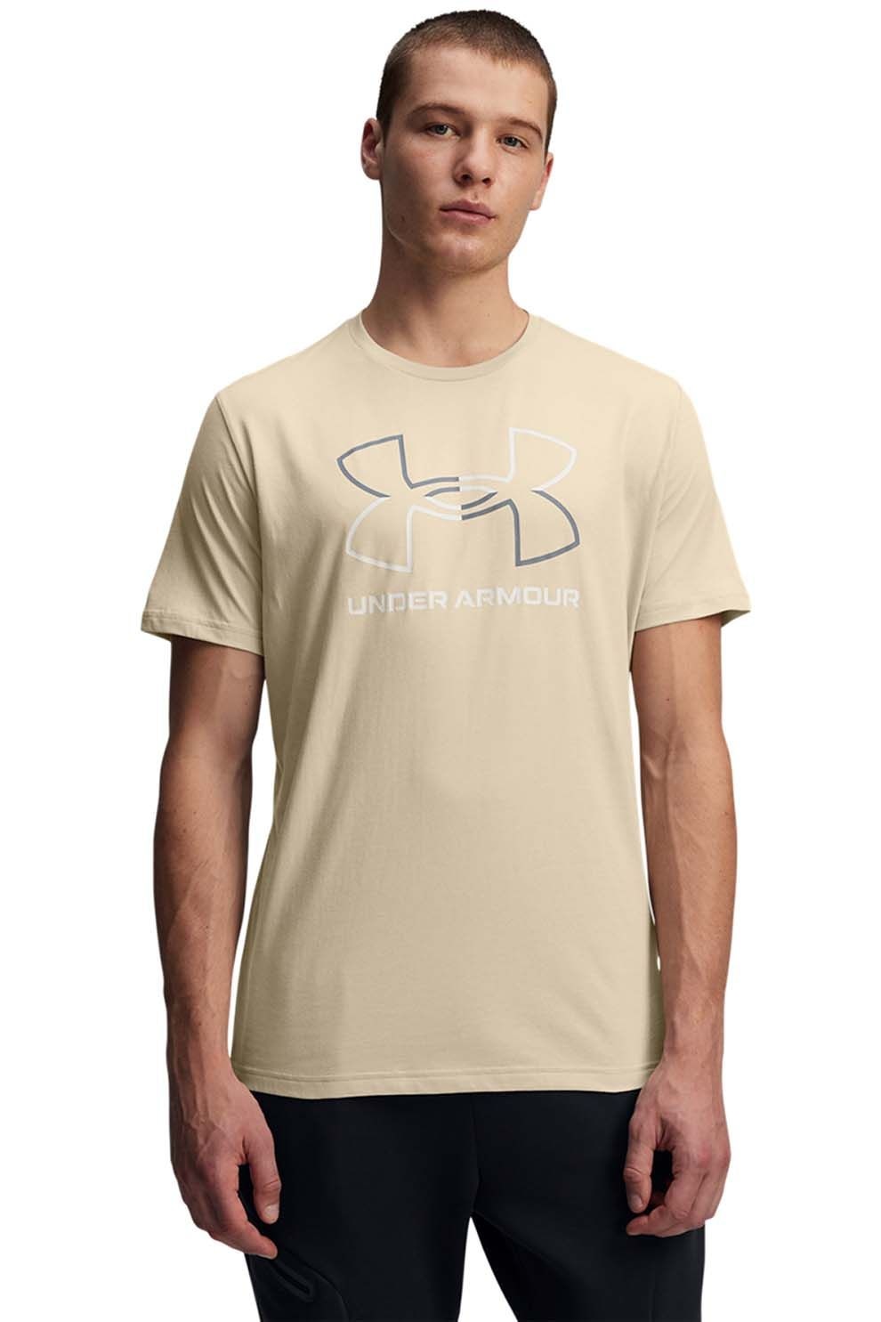 Under Armour, Tricou cu imprimeu logo Foundation, Bej deschis, XL