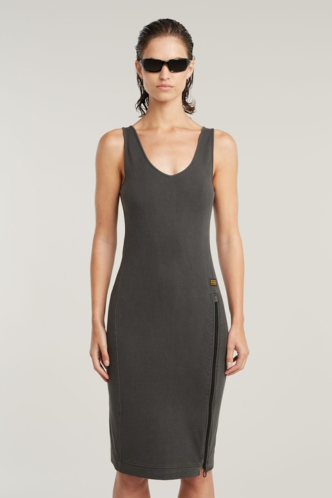 G-STAR, Organikuspamut V-nyakú szűkített ruha, Antracitszürke