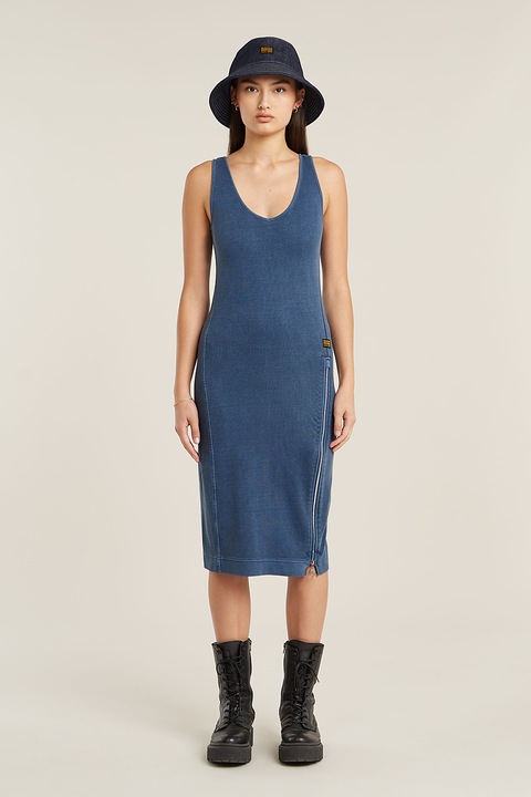 G-STAR, Organikuspamut V-nyakú szűkített ruha, Sötétkék