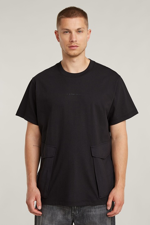 G-STAR, Свободна тениска от органичен памук с джобове, Черен, S
