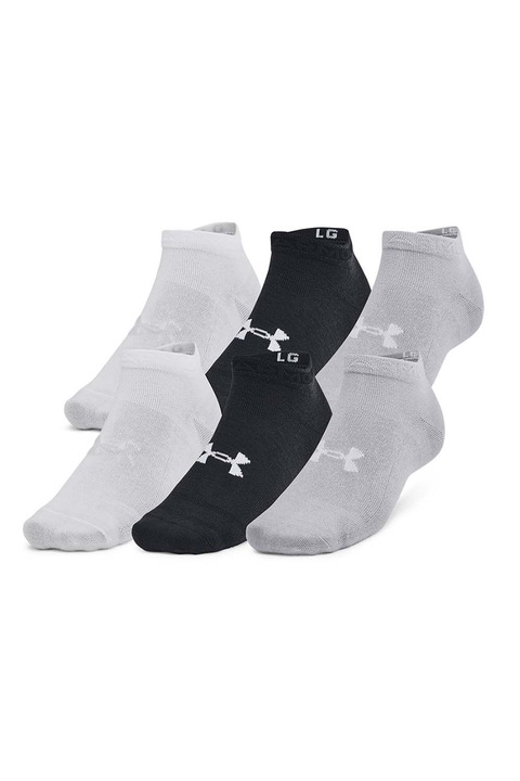 Under Armour, Чорапи до глезена Essential с лого, 6 чифта, Черен/Сив