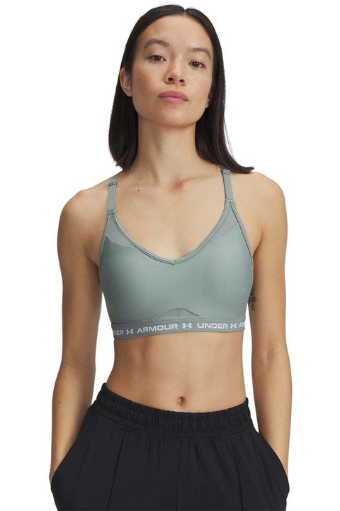 Under Armour, Bustiera crossback cu detalii logo pentru fitness, Verde menta