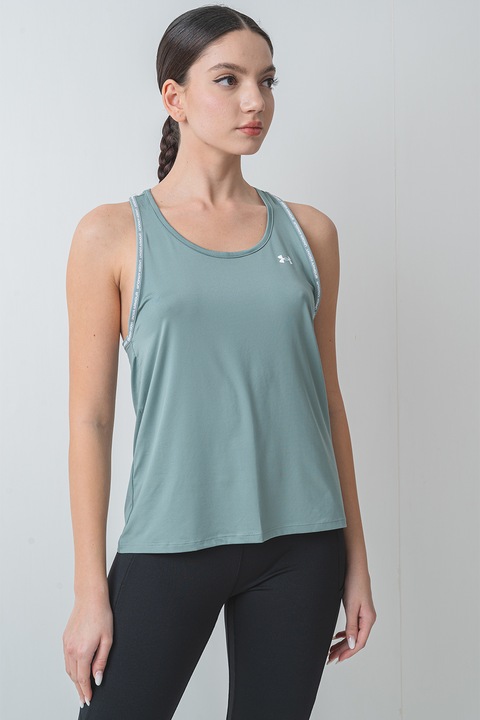 Under Armour, Top cu decupaj pe partea din spate, pentru fitness Knockout, Verde deschis
