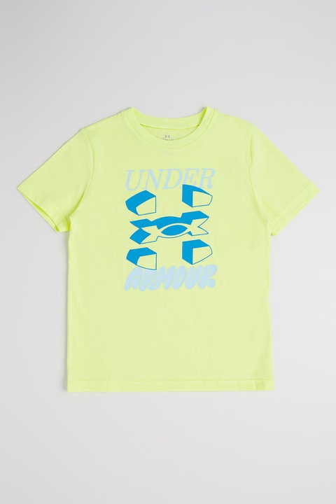 Under Armour, Pamuttartalmú póló logómintával, Neonsárga/Kék