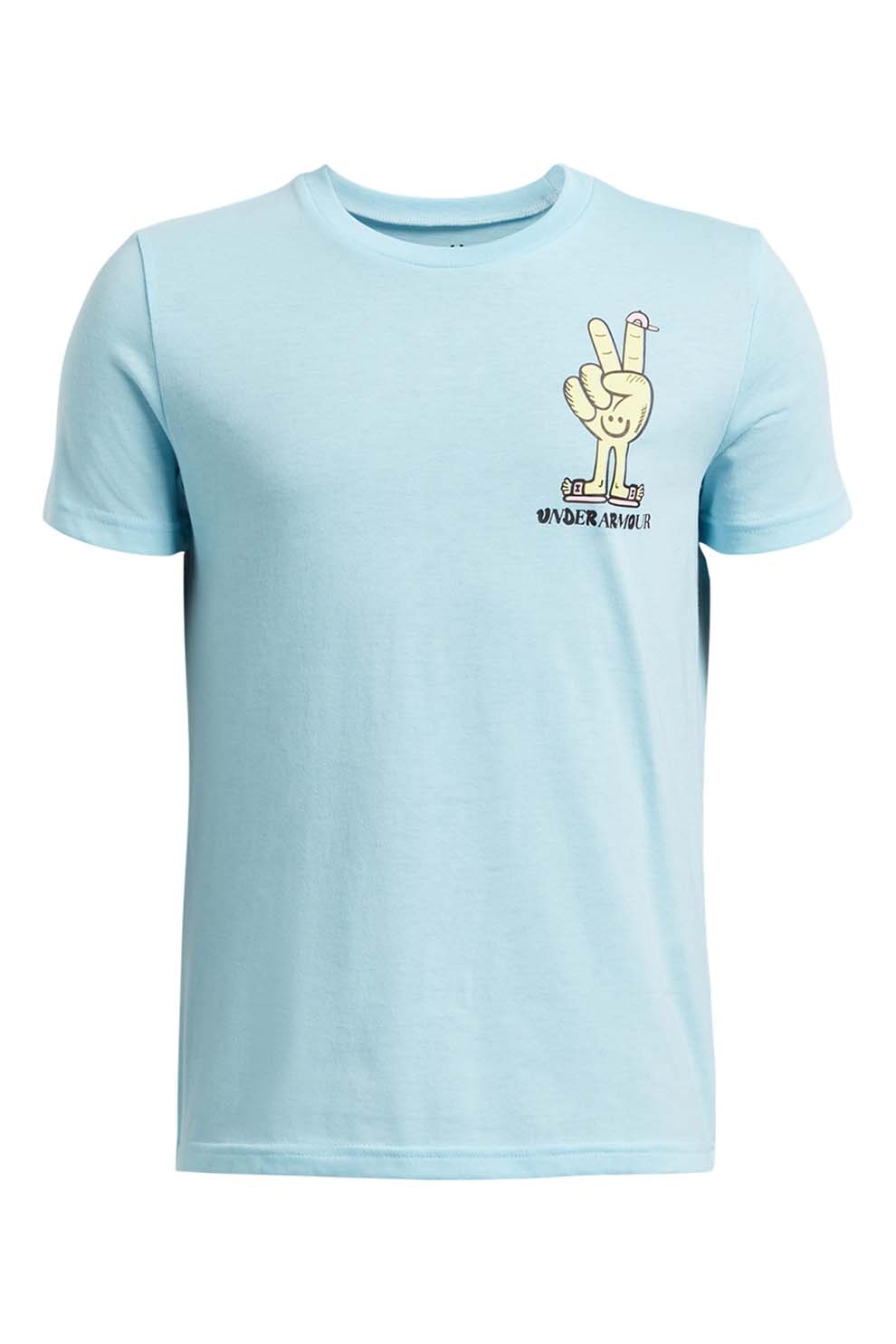 Under Armour, Tricou din amestec de bumbac cu logo, Albastru deschis, 160-170 CM