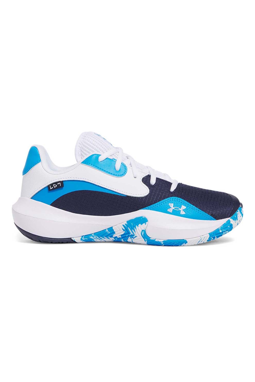 Under Armour, Pantofi low-cut pentru baschet Lockdown 7, Alb, Albastru, 8.5