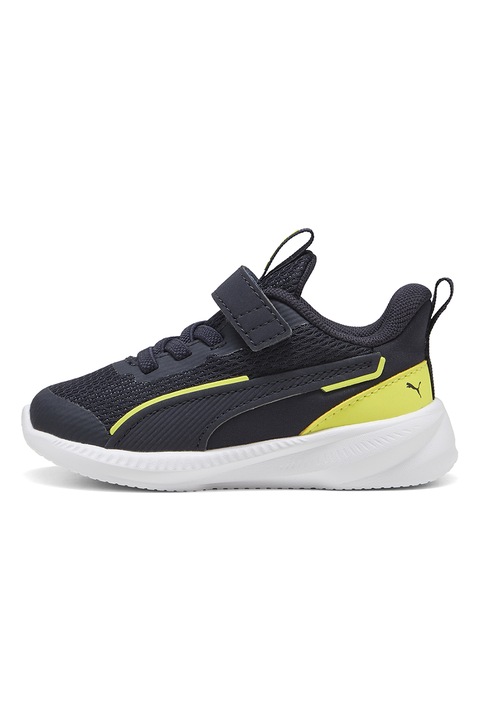 Puma, Pantofi sport Flyer 3 de plasa cu banda velcro, Albastru ultramarin/Verde lime