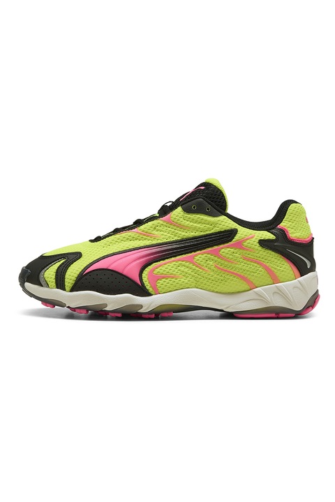 Puma, Pantofi sport Inhale cu garnituri sintetice, Negru/Roz/Verde lime