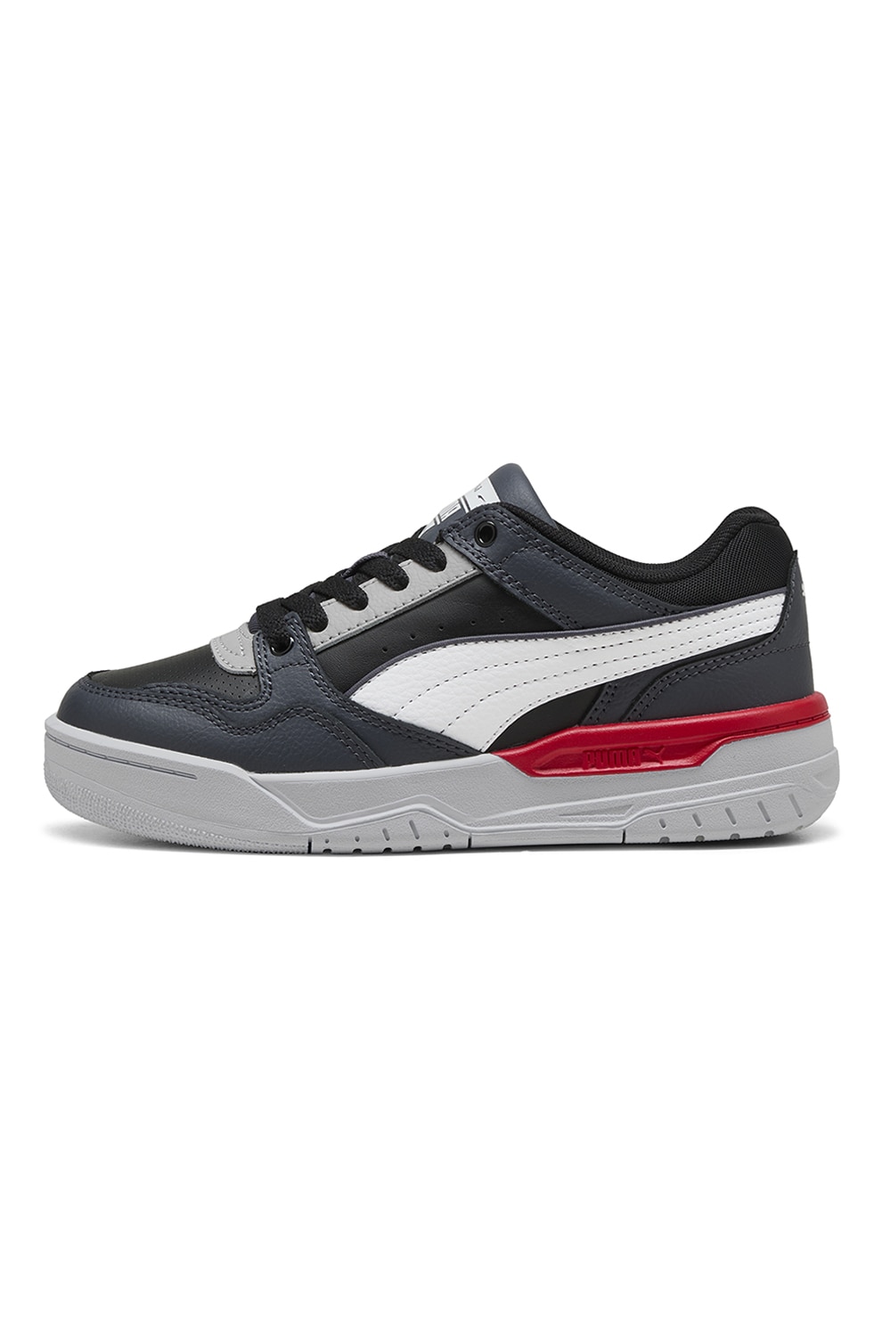 Puma, Pantofi sport Rebound Retro cu insertii de piele, Alb, Negru, Albastru ultramarin, 37 EU