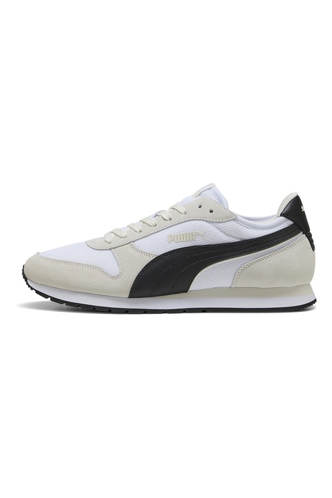 Puma, Pantofi sport St Miller de piele intoarsa si plasa, Alb/Negru/Grej