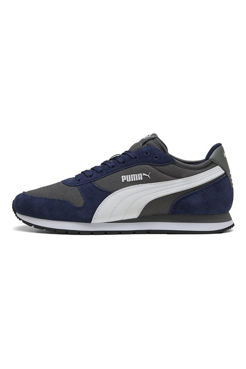 Puma, Pantofi sport St Miller de piele intoarsa si plasa, Gri inchis/Bleumarin