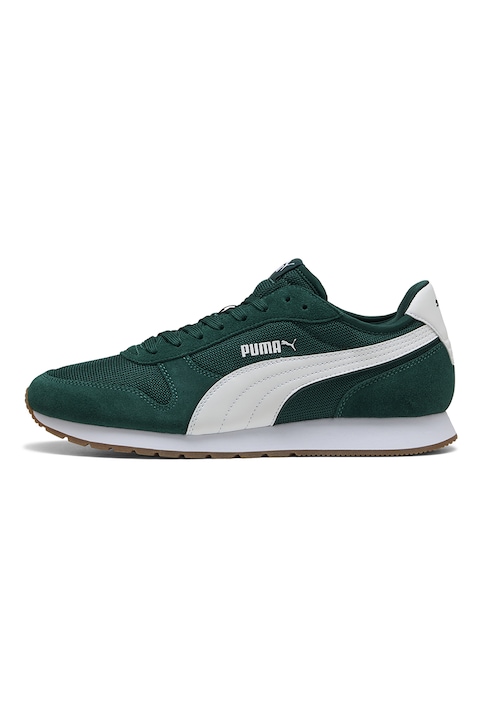 Puma, Pantofi sport St Miller de piele intoarsa si plasa, Verde inchis