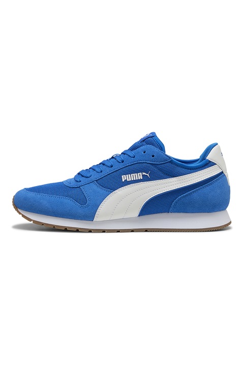 Puma, Pantofi sport St Miller de piele intoarsa si plasa, Alb/Albastru royal