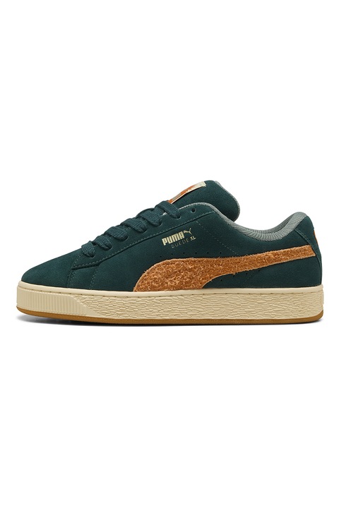 Puma, Pantofi sport de piele intoarsa cu logo, Portocaliu/Verde englez