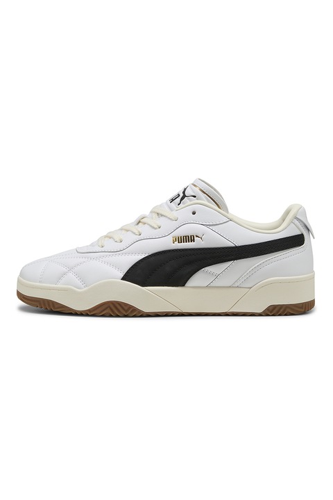 Puma, Pantofi sport low-cut de piele cu logo, Alb/Negru