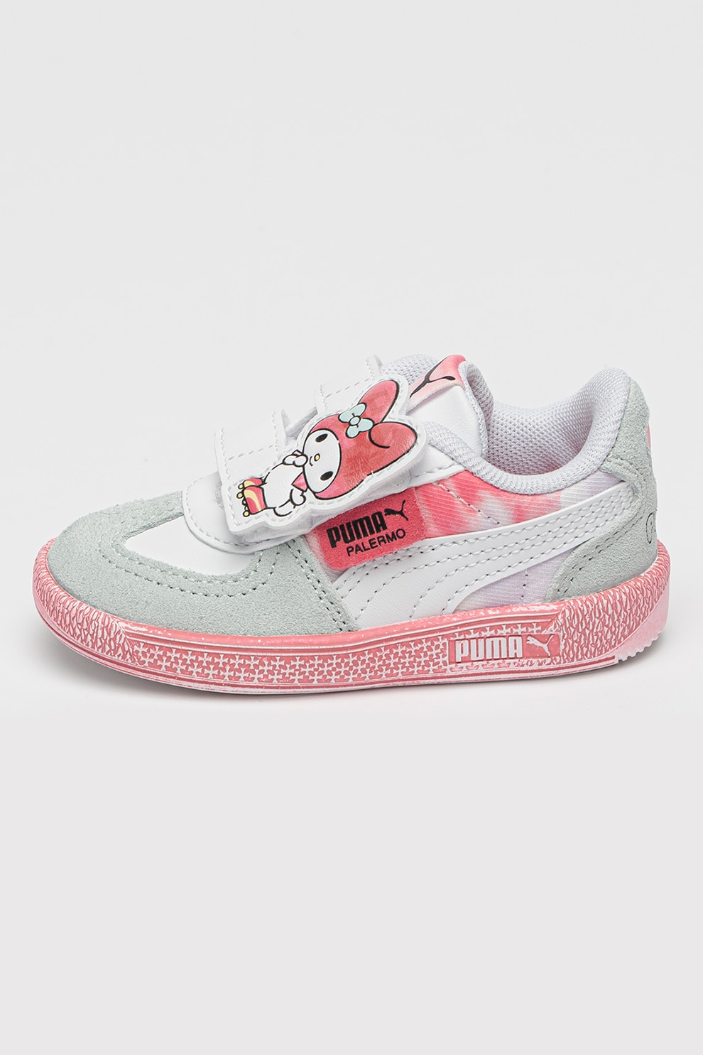 Puma, Palermo Hello Kitty & Friends, Pantofi sport cu garnituri de piele intoarsa, Alb, Verde, Roz, 22 EU