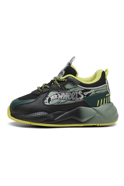Puma, Pantofi sport cu garnituri din material textil, Negru/Verde lime