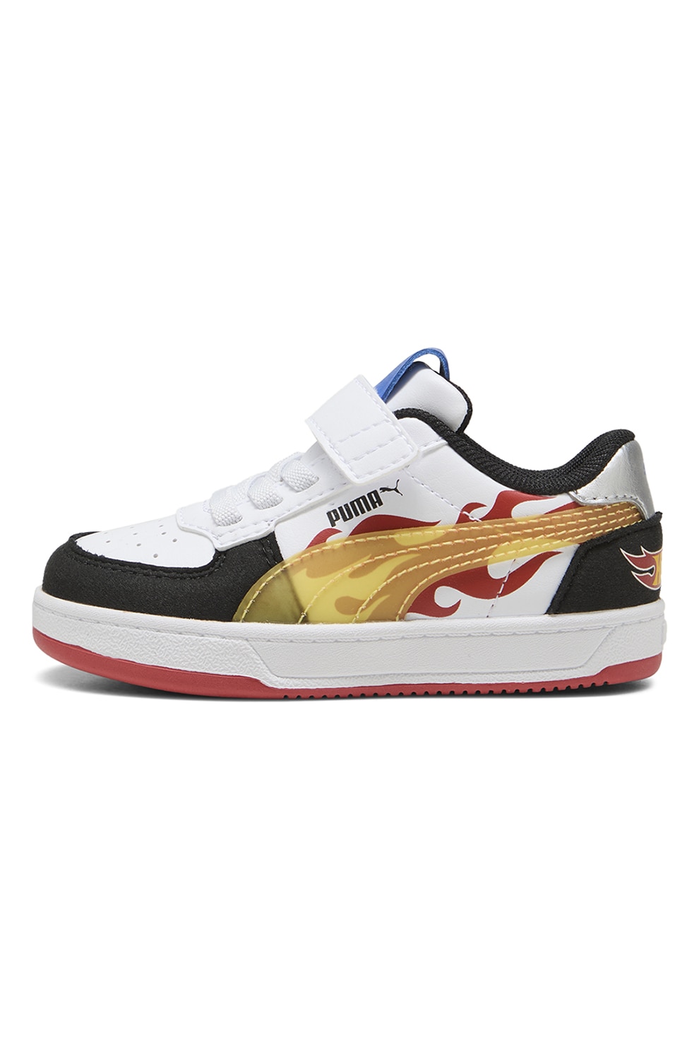 Puma, Pantofi sport din piele ecologica cu segment cu inchidere velcro, Alb, Negru, Galben, 21 EU