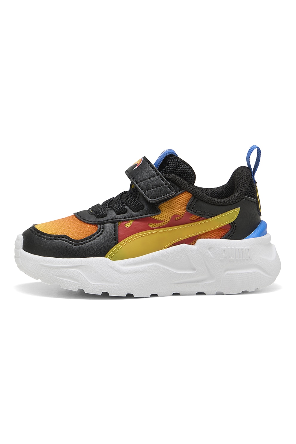 Puma, Pantofi sport cu inchidere velcro si model colorblock, Negru, Portocaliu, 22 EU