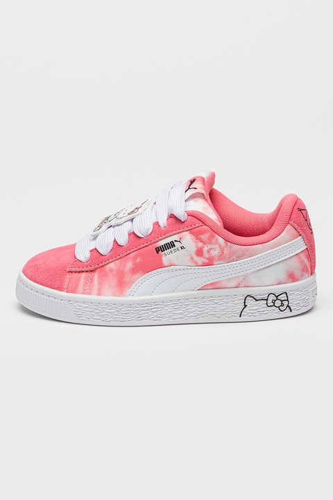 Puma, Hello Kitty & Friends, Pantofi sport tie-dye cu garnituri de piele intoarsa, Roz aprins, 29 EU